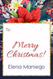 Blue Classic Flowers Christmas Holiday Gift Tag