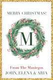 Glittery Monogram Wreath Christmas Holiday Gift Tag